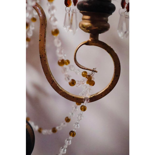 1970s Hollywood Regency Gold & Black Crystal Candelabra Table Lamp For Sale - Image 9 of 12