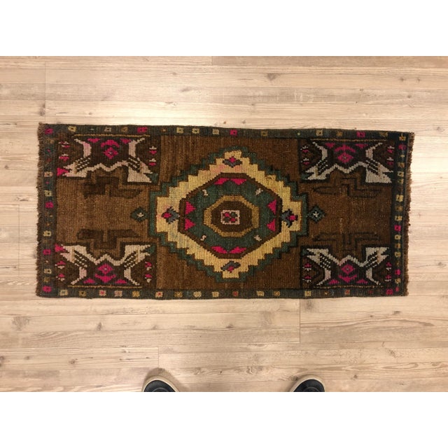 1960s Vintage Turkish Tribal Miniature Rug - 1′6″ × 3′2″ For Sale - Image 6 of 6