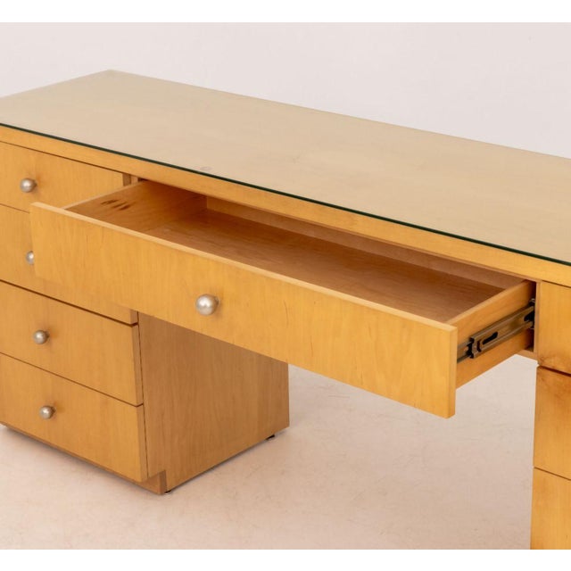 Wood Art Deco Style Blonde Wood Writing Desk For Sale - Image 7 of 10