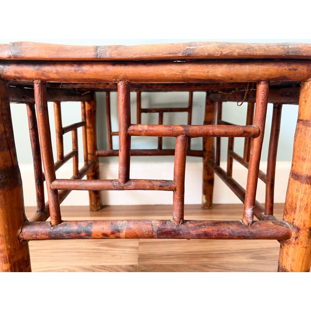 20th C. Asian Bamboo Side Table With Geometric Fretwork – Chinoiserie / British Colonial For Sale - Image 11 of 11