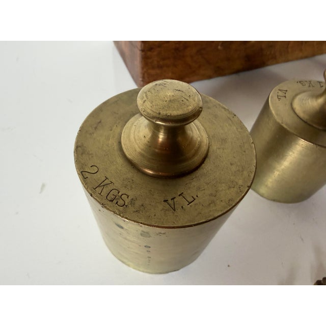 Wood 19th Century Antique French Brass Scale Weight Set With Original Wood Box For Sale - Image 7 of 12