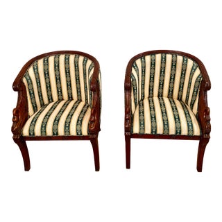 Hollywood Regency Vintage Maitland-Smith Hand Carved Mahogany Empire Swan Chairs - a Pair For Sale
