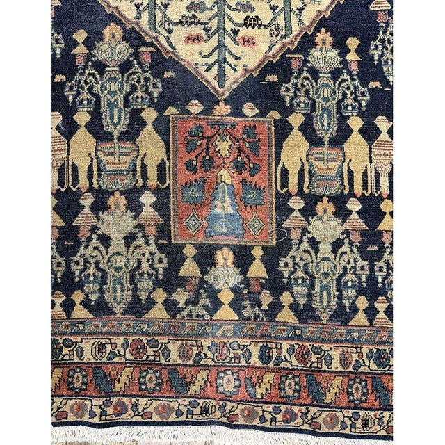1890s Small Deep Blue Classic Vase Medallion Antique Senneh Knotted Wool Rug For Sale - Image 4 of 8