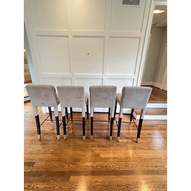 Set of 4 Tov Velvet and Brass Bar Stools — Like New, Used for Staging Only For Sale In Washington DC - Image 6 of 9