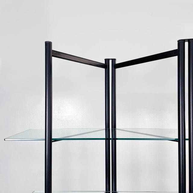 Metal Modern Italian Black Metal and Tempered Glass Bookcase, 1990s For Sale - Image 7 of 18
