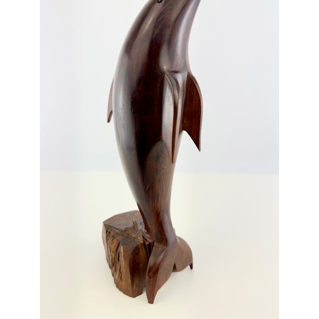 Contemporary Vintage Hand-Carved Wood Dolphin Sculpture For Sale - Image 3 of 11
