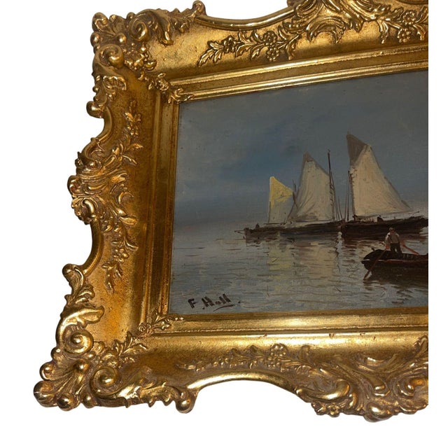Gold Set of Two 19th Century Antique Marine Oil Paintings in Gilt Frames For Sale - Image 8 of 10