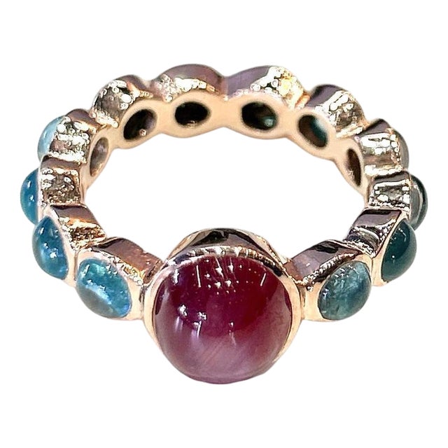 Bochic "Capri" Ruby & Multi Blue Appetite Ring Set In 18K Gold & Silver For Sale