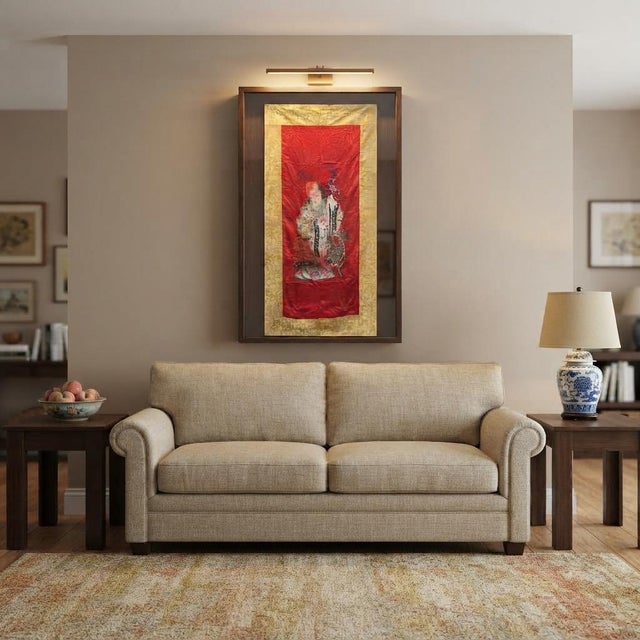 Vintage Chinese Shoulao Longevity Peach Deer Embroidery Fabric Tapestry Art For Sale - Image 4 of 16