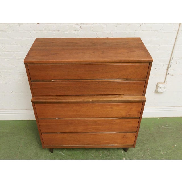 Mid 20th Century Mid Century Five Drawer Walnut Dresser For Sale - Image 4 of 12