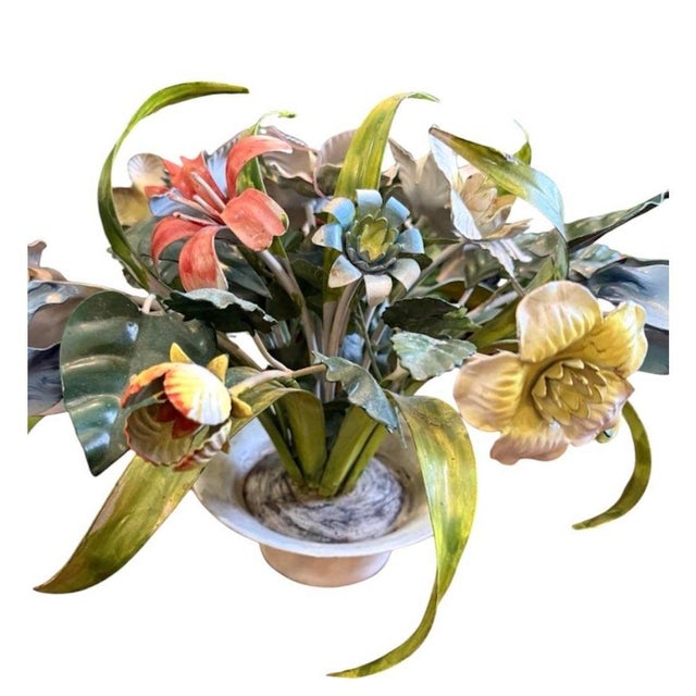 Florentia Vintage Italian Tole Flowers / Floral Bouquet Arrangement Sculpture in Pot, Made in Italy For Sale - Image 4 of 10