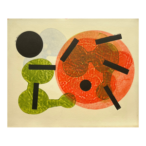 1960s Abstract Orange, Green, Blue, Black Collagraph Ny Artist Myril Adler