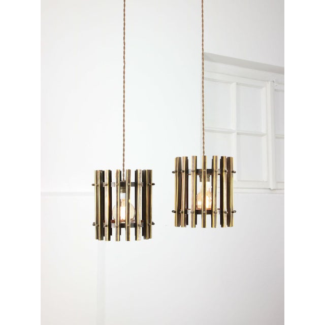 Vintage Italian Brass Cage Pendant Lamps, 1970s, Set of 2 For Sale - Image 6 of 15