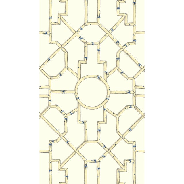Sample - The House of Scalamandré Baldwin Bamboo Wallcovering, Linen & Blue on Ecru For Sale