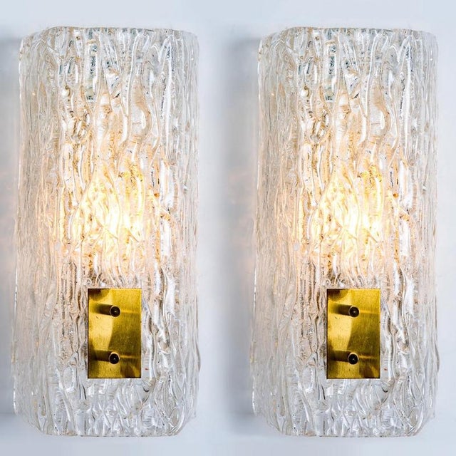 Textured Glass and Brass Wall Lights from J.T. Kalmar, 1960, Set of 2 For Sale - Image 15 of 15