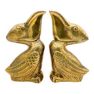Mid Century Brass Nautical Bird Pelican Bookends - a Pair For Sale