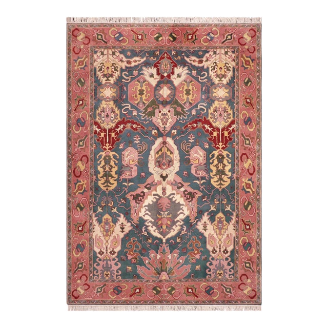 Shabby Chic Ziegler Blue/Pink Wool Rug - 8'4'' X 10'3'' For Sale