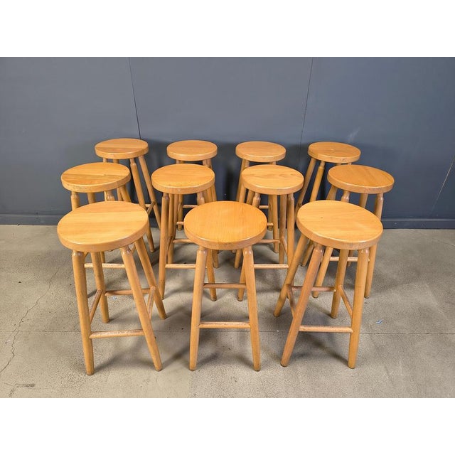 Alpine Style Chalet Stools in Wood, 1970s, Set of 9 For Sale - Image 12 of 14