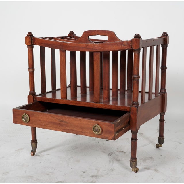 Brown English Regency Revival Mahogany Canterbury Magazine Rack With Drawer & Brass Casters, Circa 1900–1920 For Sale - Image 8 of 8