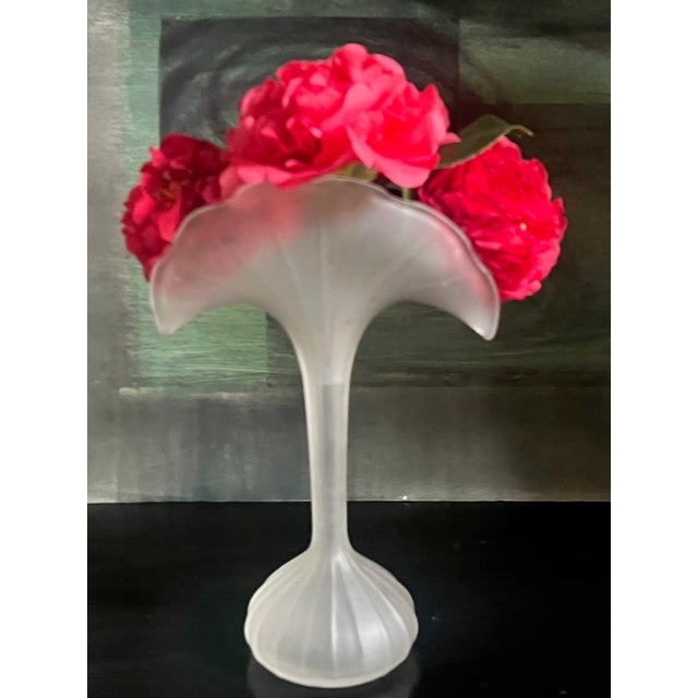Hand made frosted glass Art Nouveau style vase made in the mid century in Italy by Stelvia.