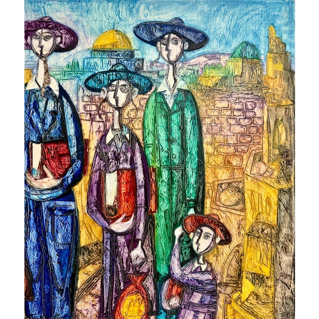 Jossi Stern, Jerusalem Hasidic Family Oil Painting Israeli Judaica Yossi Stern Bezalel School For Sale - Image 9 of 10