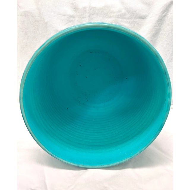 Vintage Ceramicosta Portugal Turquoise Textured Planter – Large Ceramic Cachepot For Sale In Louisville - Image 6 of 8