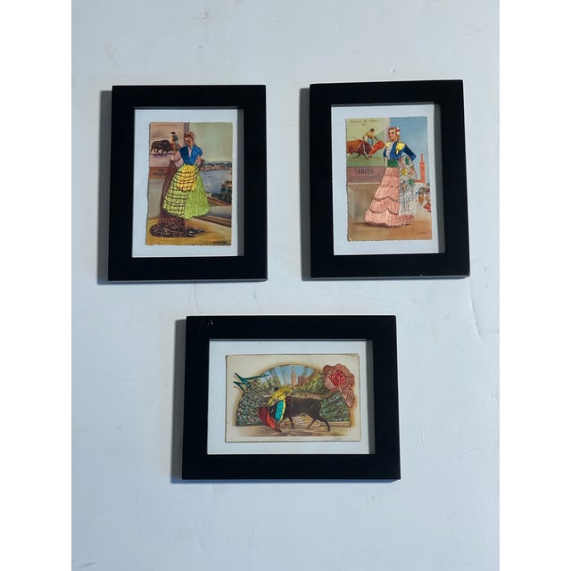 Antique Spanish Embroidered Postcards Framed - Set of 3 For Sale In Miami - Image 6 of 8