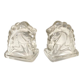 1930s Art Deco Horse Glass Bookends- a Pair For Sale