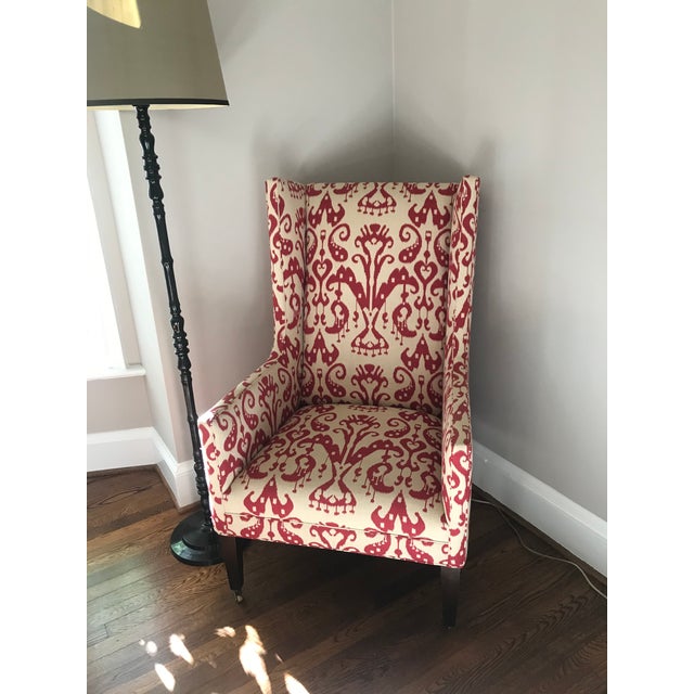 Lee Industries Red & Cream Wingback Chair Chairish