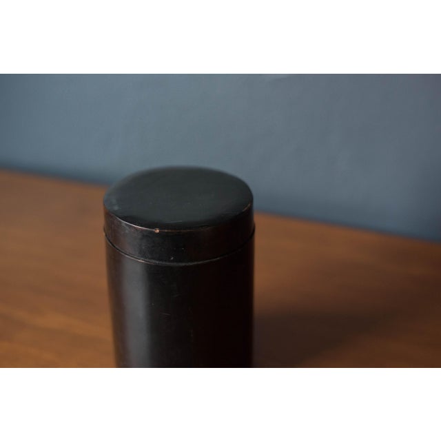 Vintage Black Leather Organizing Cylinder Storage Container Bins, Italy 1970's For Sale - Image 9 of 12