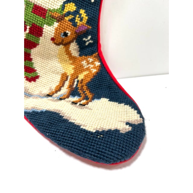 1980s Vintage Needlepoint Christmas Stocking – Noel Snowman & Reindeer For Sale - Image 5 of 9