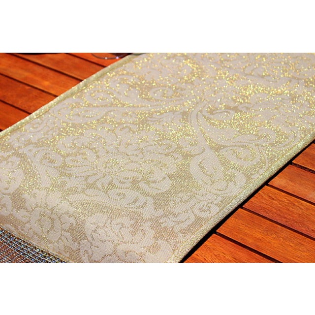Kravet Gold Damask Table Runner With Sequins Crystals For Sale - Image 10 of 13