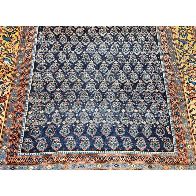 Antique Persian Malayer Gallery Rug, Hand-Knotted Wool, Paisley Pattern, 6x11, Navy & Saffron Yellow For Sale - Image 18 of 18