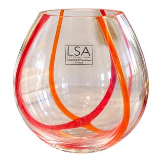 1990s Lsa International Polish Mouth-Blown Art Glass Vase in Red & Orange For Sale