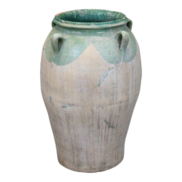 Antique French Glazed Terracotta Olive Jug Floor Vase Amphora Urn Vessel For Sale