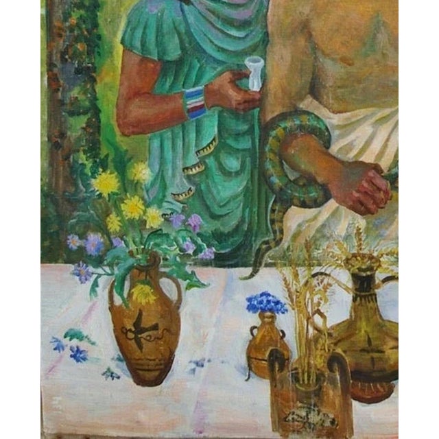 Antique Portrait Oil Painting, Ukrainian Soviet Art, Hypocratic Oath 150-120 For Sale - Image 4 of 6