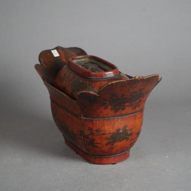 Antique Chinese Figural & Polychromed Wooden Basket Circa 1920 For Sale - Image 4 of 14