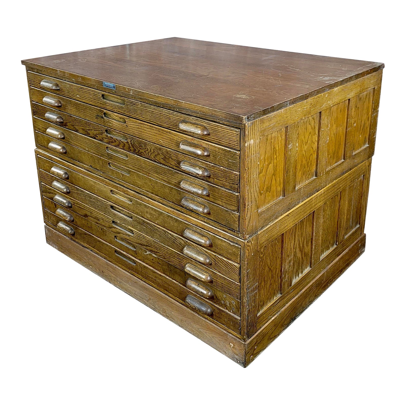 Hamilton Vintage Oak Double Stack 10 Drawer Flat File Map Chairish