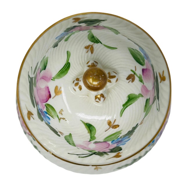 Vintage Ribbed Ceramic Ginger Jar | Hand-Painted Rose & Floral Lidded Pot | Cottagecore Home Decor | Grandmillennial Style | Pink and Blue Flowers For Sale In Tampa - Image 6 of 9