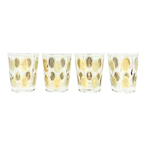 Vintage Set of 4 Mid-Century Gold Royal Lady Portrait Cocktail Rocks Glasses