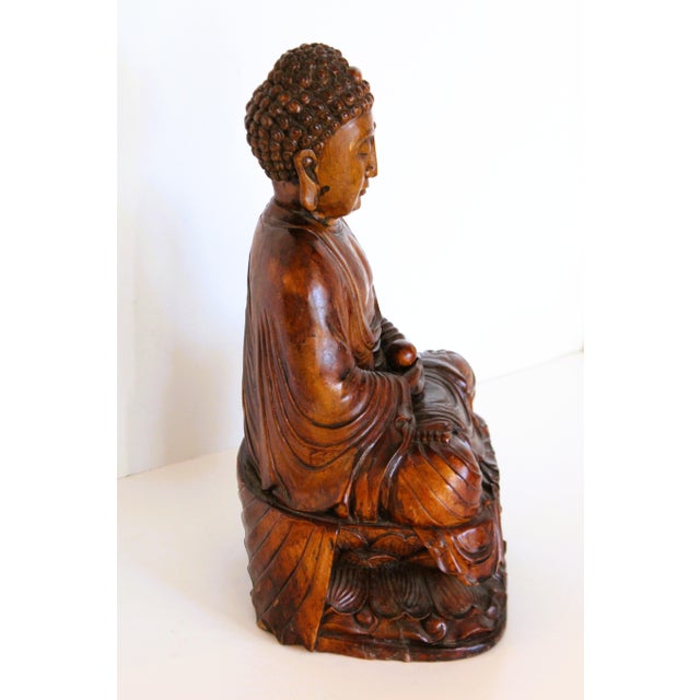 Late 20th Century LRG 16" Hand-Carved Hardwood Meditative Buddha Statue For Sale - Image 5 of 11