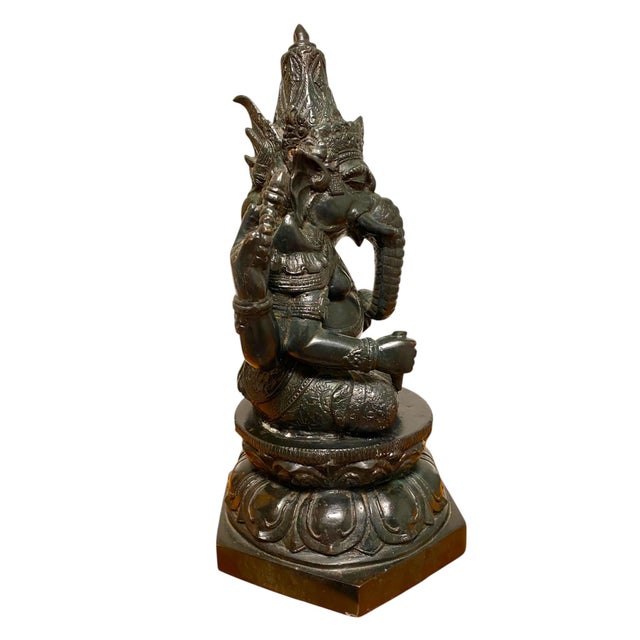 Antique Bronze Ganesha Statue Khmer Style Hindu 4-Arm Elephant God Sculpture For Sale - Image 15 of 18