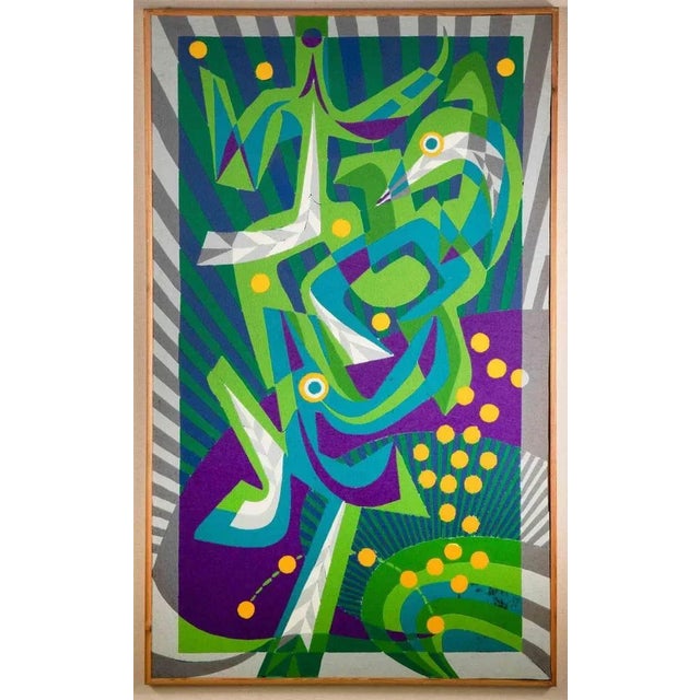 Leo Guida, Violet and Green Composition, Oil Painting, 1970s For Sale - Image 4 of 4