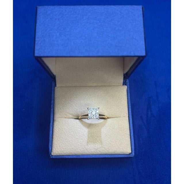 Brilliant Cut Diamond Square Princess Shape Halo Illusion Halo Pave Set Engagement Ring, Size 7 For Sale In Washington DC - Image 6 of 10