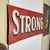 Large Vintage Hand Painted "Strong" Sign on Masonite With Bold Graphics in Red For Sale - Image 9 of 12