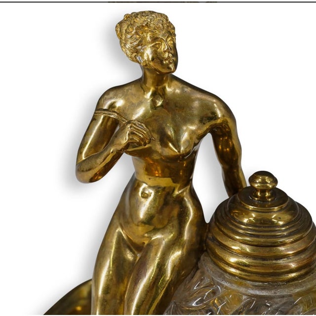 Antique Gilt Bronze & Glass Figural Inkwell Sign For Sale In Miami - Image 6 of 10