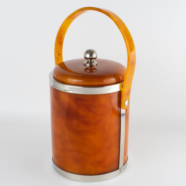 Christofle Chrome and Red Tea Amber Lucite Barware Ice Bucket, circa 1970 For Sale - Image 9 of 15