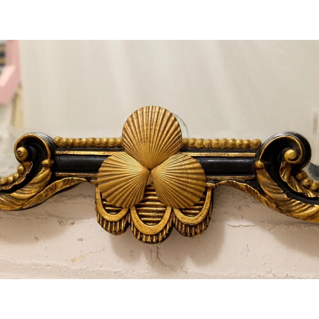 Vintage Hollywood Regency Black & Gold Gilt Wall Mirror For Sale - Image 12 of 12