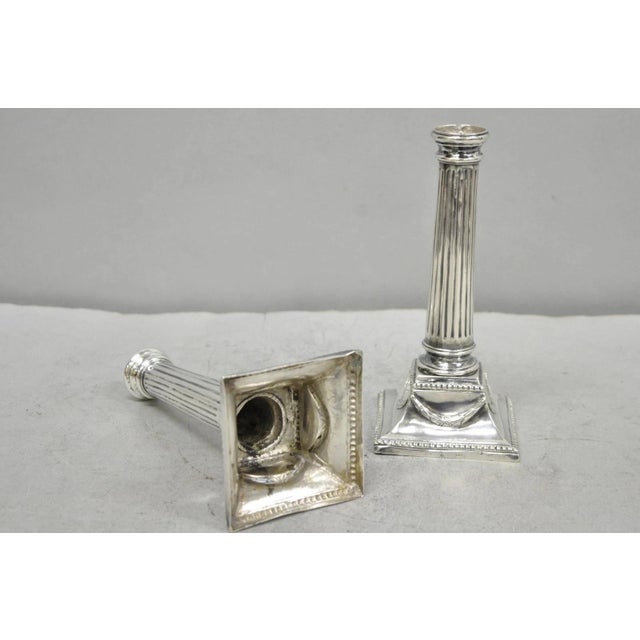 Vintage English Regency Silver Plated Classical Column Small Candlesticks - Pair For Sale - Image 11 of 16