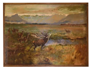 Alfred Singer, Landscape with Deer, 1917, Oil on Canvas